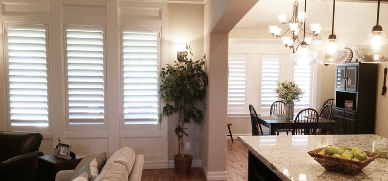 Jacksonville shutters in kitchen and family room